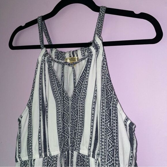 Studio West Size M Blue and White Striped Midi Dress Boho Aztec Southwestern - Picture 2 of 8